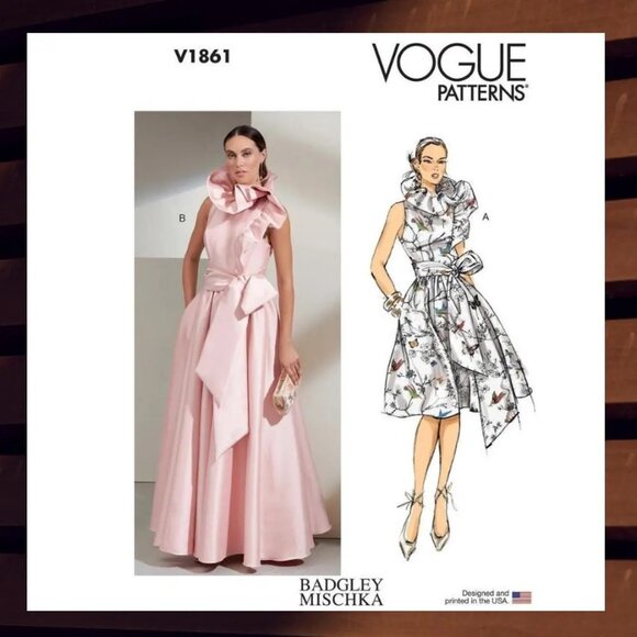 Badgley Mischka Vogue Pattern V1861 Ruffled Evening Gown Size 16-24 - Picture 1 of 6